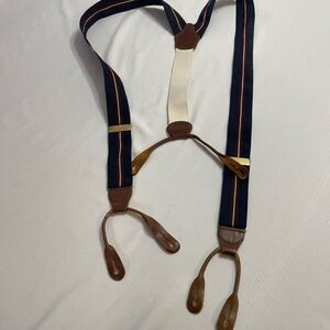 Dooney & Bourke Suspenders Braces Leather Brass Made In England Vintage Striped